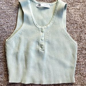 zara knit crop top size M - light green